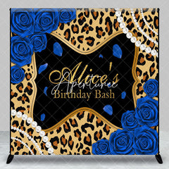 Aperturee - Aperturee Leopard Blue Rose Custom Name Birthday Bash Backdrop