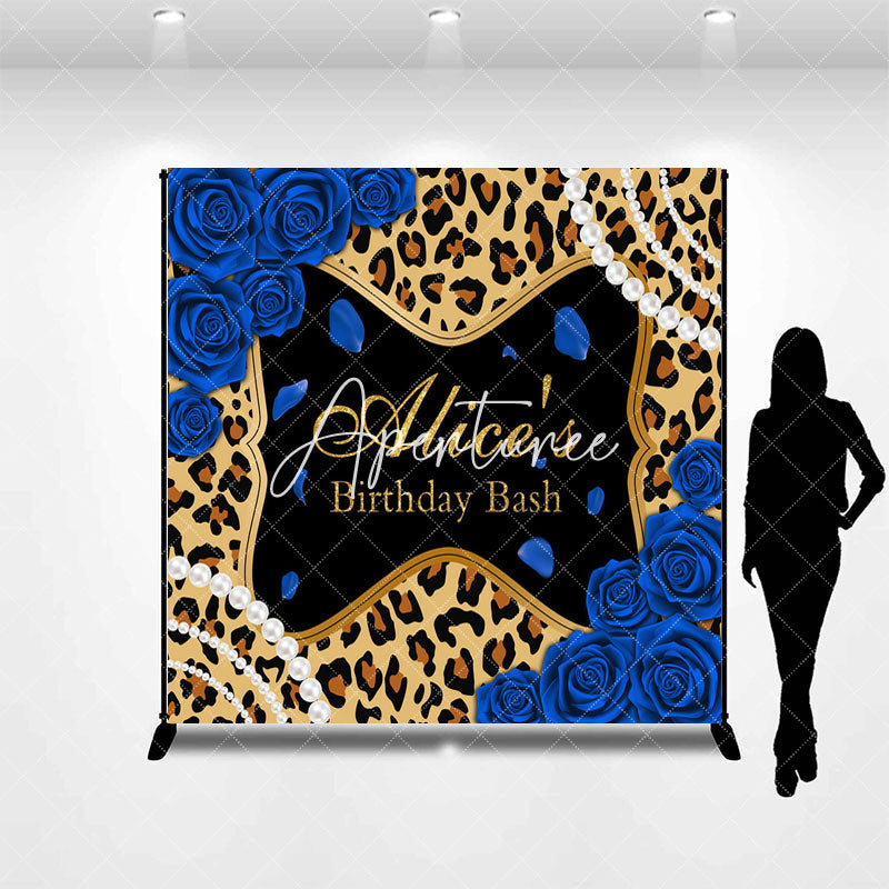 Aperturee - Aperturee Leopard Blue Rose Custom Name Birthday Bash Backdrop