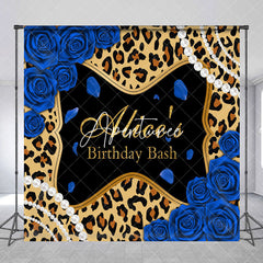 Aperturee - Aperturee Leopard Blue Rose Custom Name Birthday Bash Backdrop