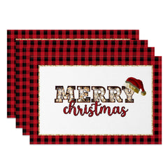 Aperturee - Aperturee Leopard Merry Christmas Red Plaid Set Of 4 Placemats