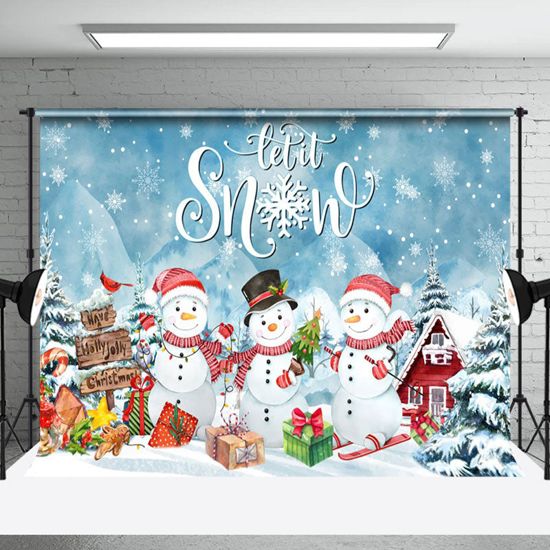 Aperturee - Aperturee Let It Snow Snowman Gift Hollyjolly Xmas Backdrop