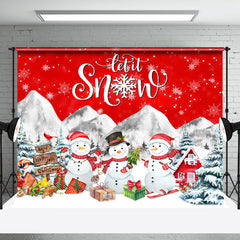 Aperturee - Aperturee Let It Snow Snowman Mountain Merry Christmas Backdrop