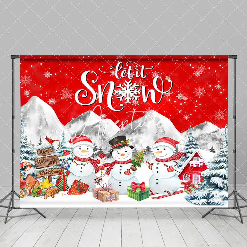 Aperturee - Aperturee Let It Snow Snowman Mountain Merry Christmas Backdrop