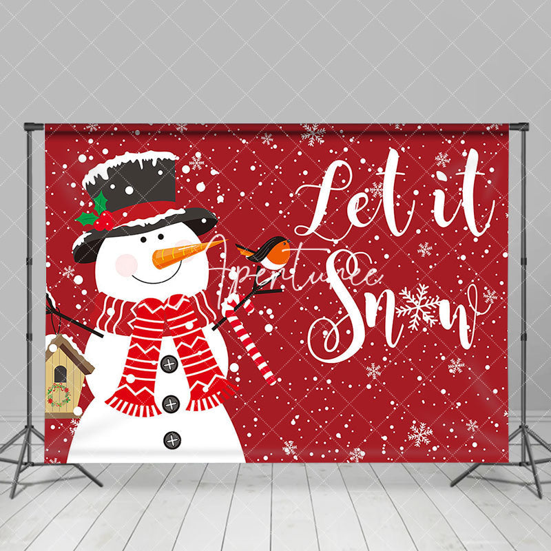 Aperturee - Aperturee Let It Snow Snowman Red Festive Christmas Backdrop