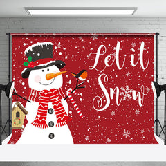 Aperturee - Aperturee Let It Snow Snowman Red Festive Christmas Backdrop