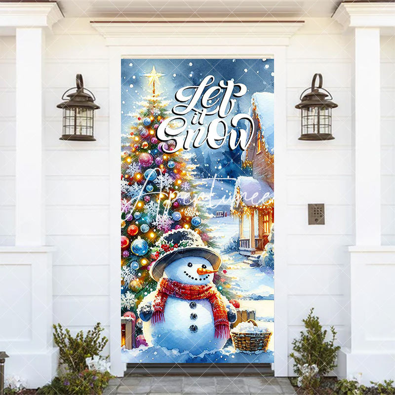 Aperturee - Aperturee Let It Snow Tree Snowman Bells Christmas Door Cover