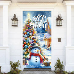 Aperturee - Aperturee Let It Snow Tree Snowman Bells Christmas Door Cover