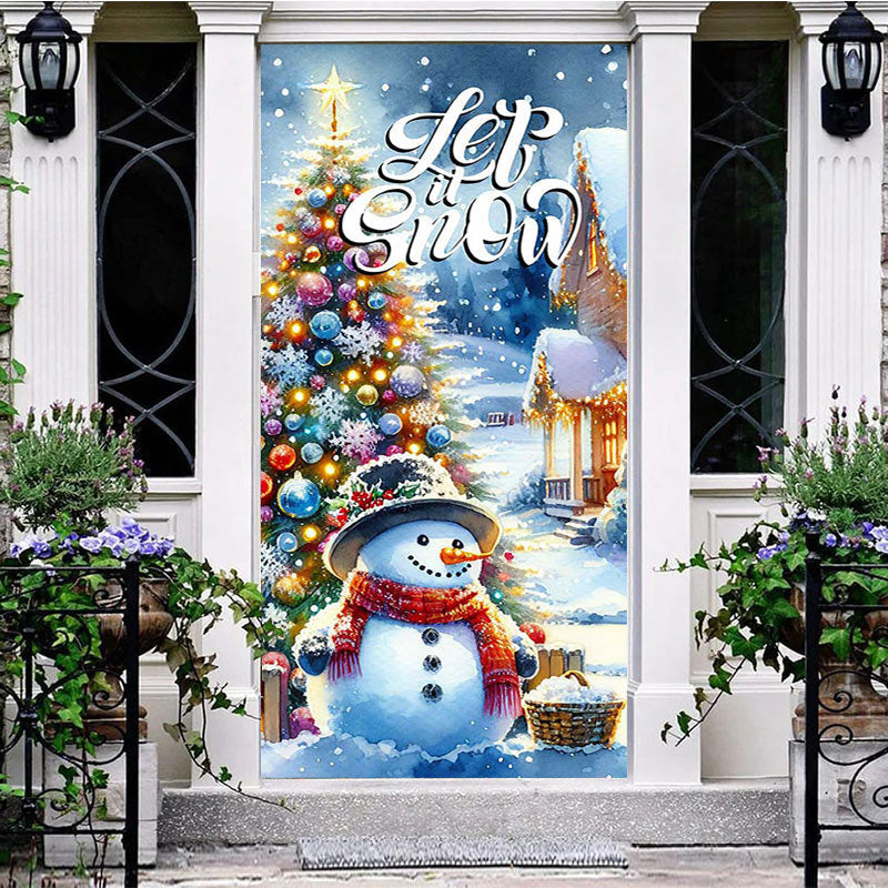 Aperturee - Aperturee Let It Snow Tree Snowman Bells Christmas Door Cover