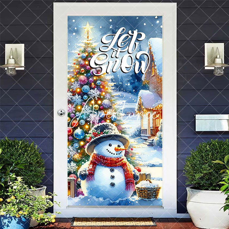 Aperturee - Aperturee Let It Snow Tree Snowman Bells Christmas Door Cover