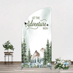 Aperturee - Aperturee Let The Adventure Begin Forest Birthday Half Moon Arch Backdrop