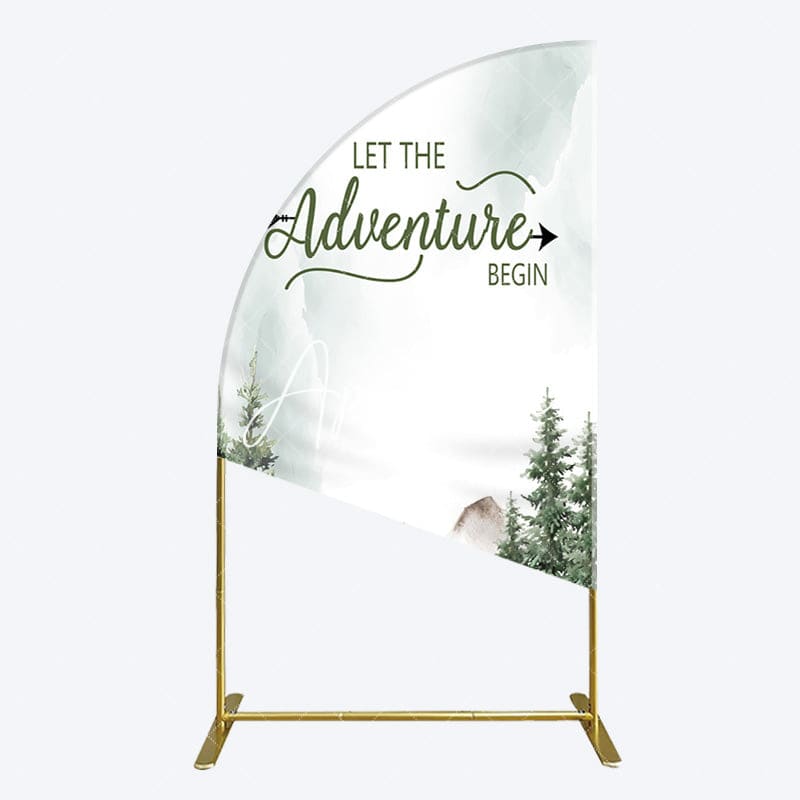 Aperturee - Aperturee Let The Adventure Begin Forest Birthday Half Moon Arch Backdrop