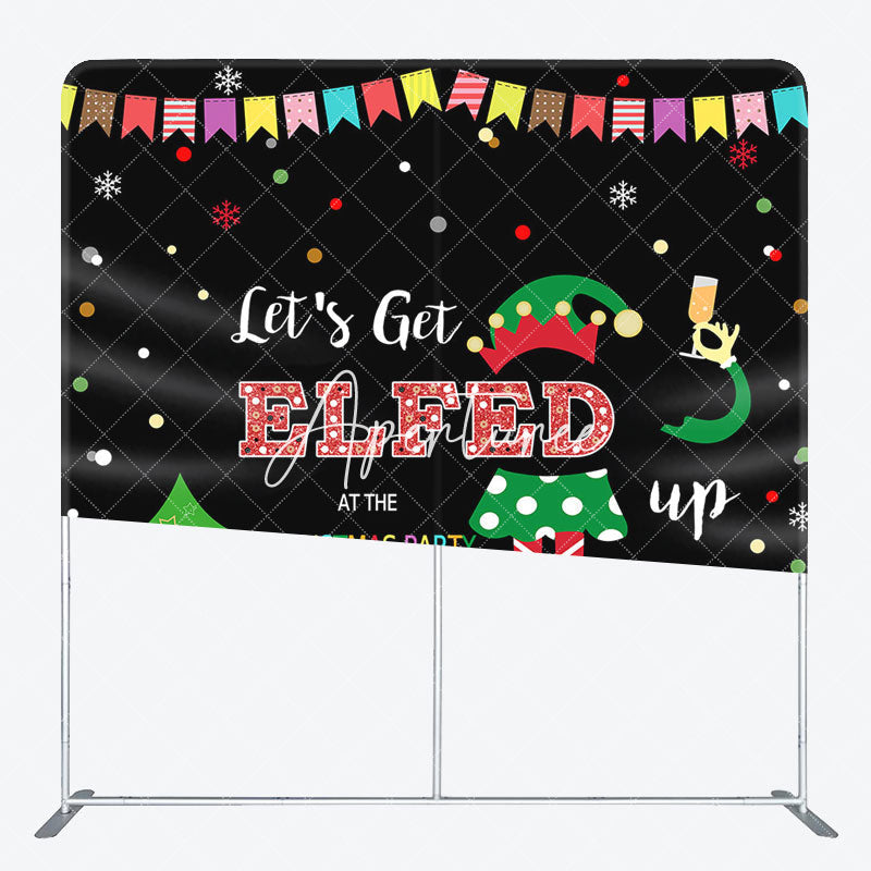 Aperturee - Aperturee Lets Get Elfed Black Christmas Party Square Backdrop