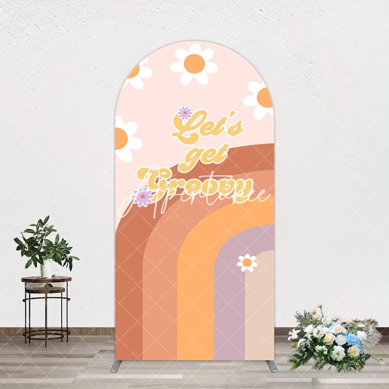 Aperturee - Aperturee Lets Get Groovy Boho Rainbow Car Floral Arch Backdrop