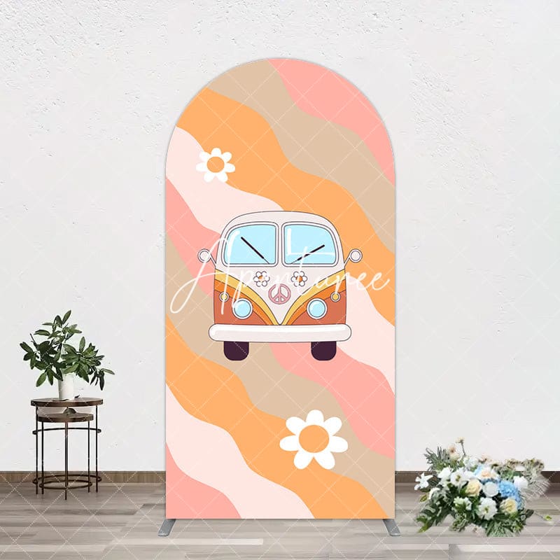 Aperturee - Aperturee Lets Get Groovy Boho Rainbow Car Floral Arch Backdrop