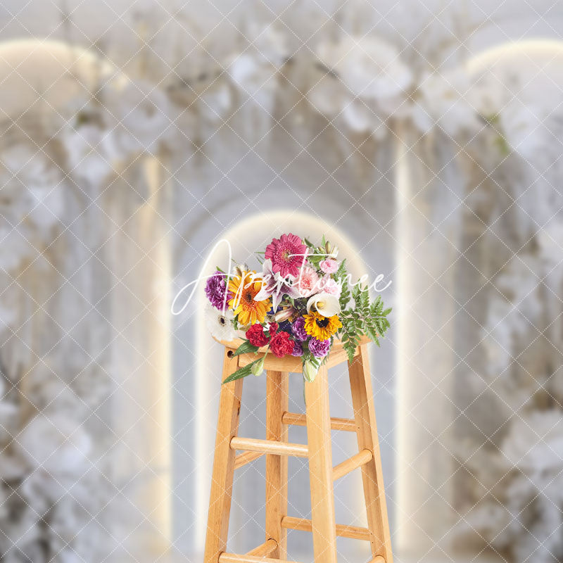 Aperturee - Aperturee Lighed Pure White Arch Wall Floral Wedding Backdrop