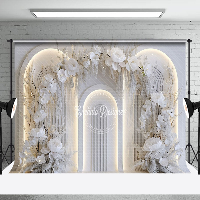 Aperturee - Aperturee Lighed Pure White Arch Wall Floral Wedding Backdrop