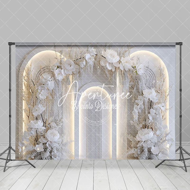 Aperturee - Aperturee Lighed Pure White Arch Wall Floral Wedding Backdrop