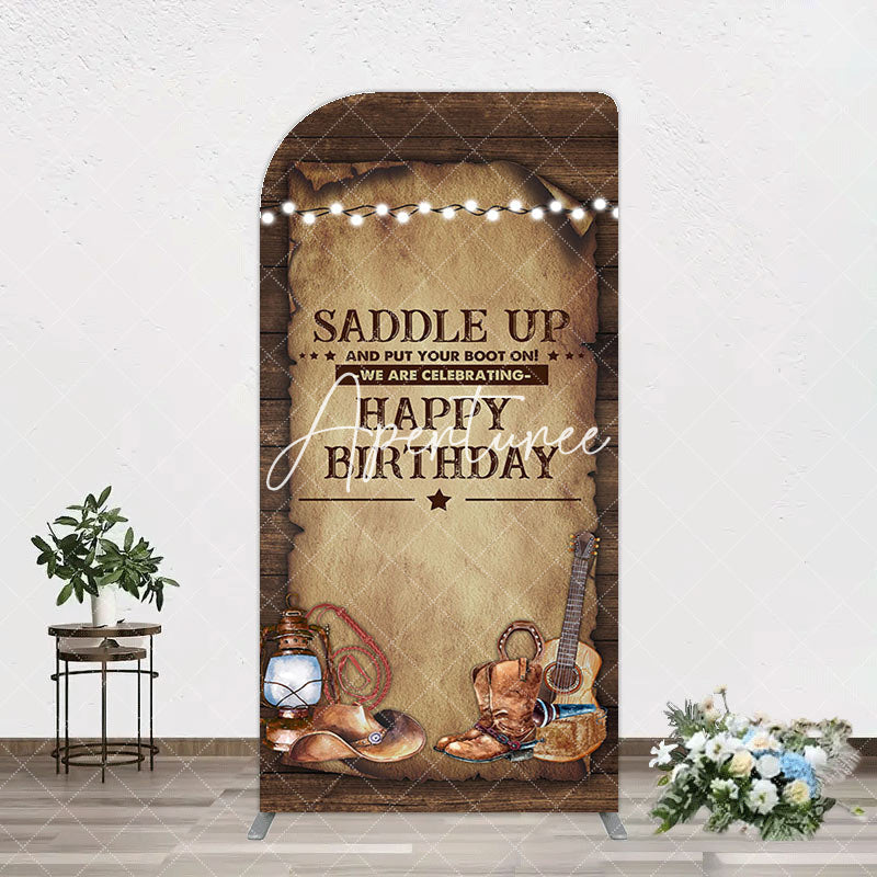 Aperturee - Aperturee Lighed Retro Brown Cowboy Birthday Arch Backdrop