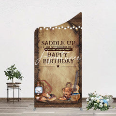 Aperturee - Aperturee Lighed Retro Brown Cowboy Birthday Arch Backdrop