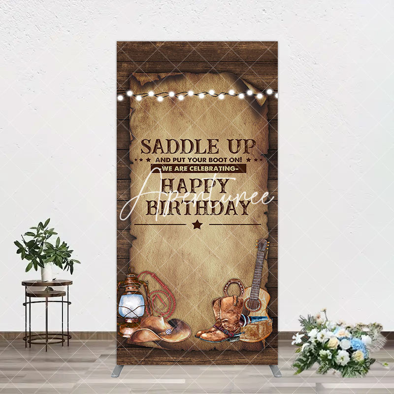 Aperturee - Aperturee Lighed Retro Brown Cowboy Birthday Arch Backdrop