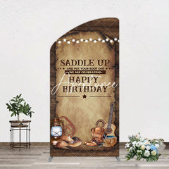 Aperturee - Aperturee Lighed Retro Brown Cowboy Birthday Arch Backdrop