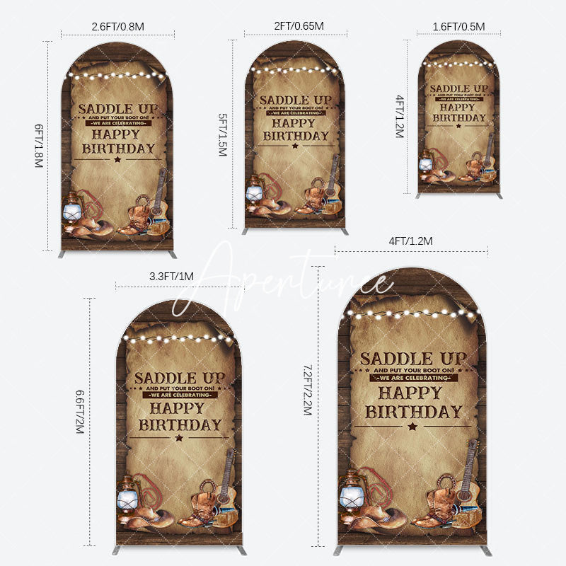 Aperturee - Aperturee Lighed Retro Brown Cowboy Birthday Arch Backdrop