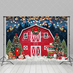 Aperturee - Aperturee Light Bokeh Red Barn Night Forest Christmas Backdrop