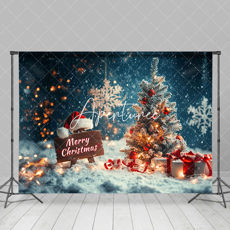 Aperturee - Aperturee Light Bokeh Snowy Night Tree Merry Christmas Backdrop