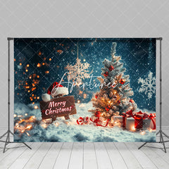 Aperturee - Aperturee Light Bokeh Snowy Night Tree Merry Christmas Backdrop