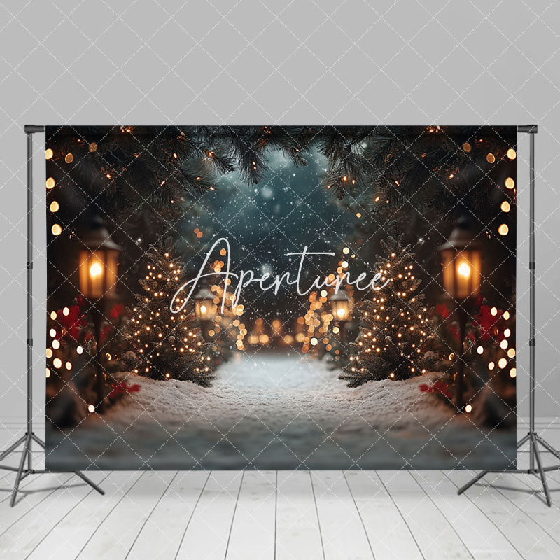 Aperturee - Aperturee Light Bokeh Snowy Path Winter Christmas Backdrop