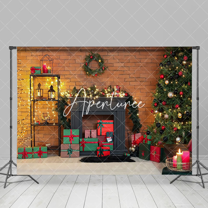 Aperturee - Aperturee Light Brick Wall Wreath Gifts Christmas Backdrop