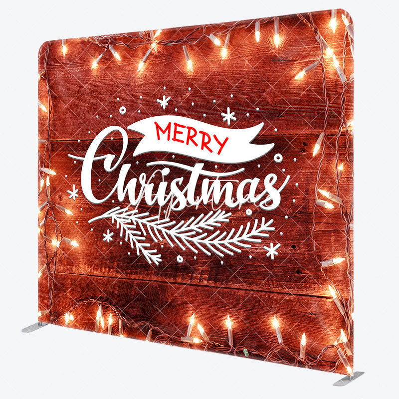 Aperturee - Aperturee Light Brown Wooden Christmas Tension Fabric Backdrop