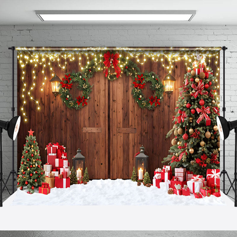 Aperturee - Aperturee Light Flashing Brown Door Merry Christmas Backdrop