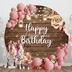 Aperturee - Aperturee Light Floral Cowgirl Wooded Round Birthday Backdrop