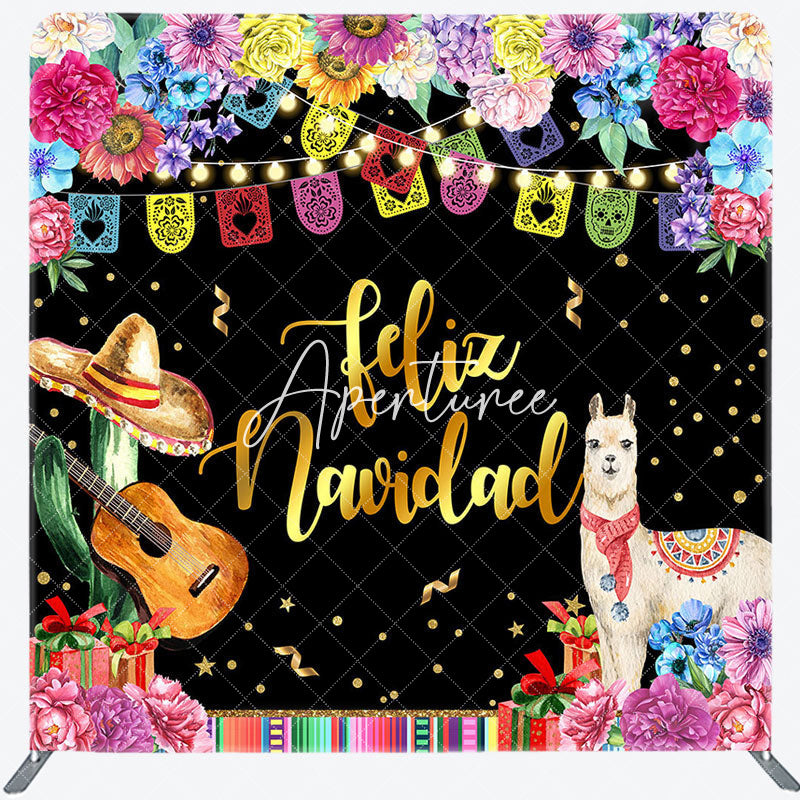 Aperturee - Aperturee Light Floral Lamp Feliz Navidad Pillow Case Backdrop