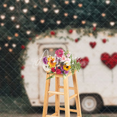 Aperturee - Aperturee Light Forest Retro Motorhome Valentines Day Backdrop