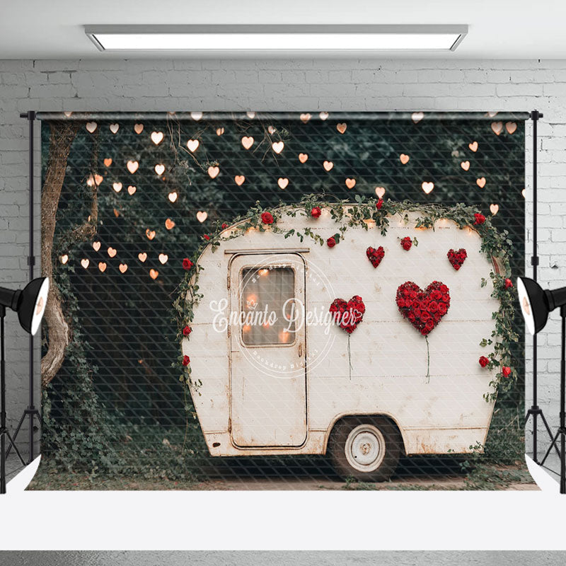 Aperturee - Aperturee Light Forest Retro Motorhome Valentines Day Backdrop