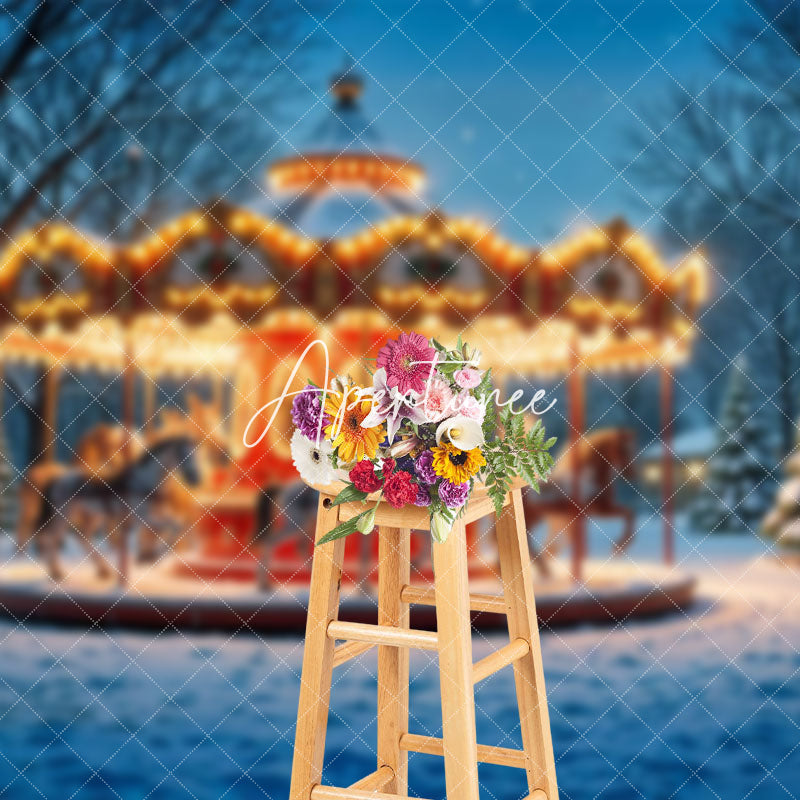 Aperturee - Aperturee Light Glitter Carousel Window Christmas Backdrop