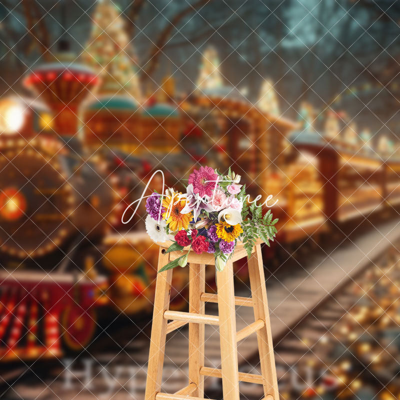 Aperturee - Aperturee Light Glitter Festive Christmas Train Scene Backdrop