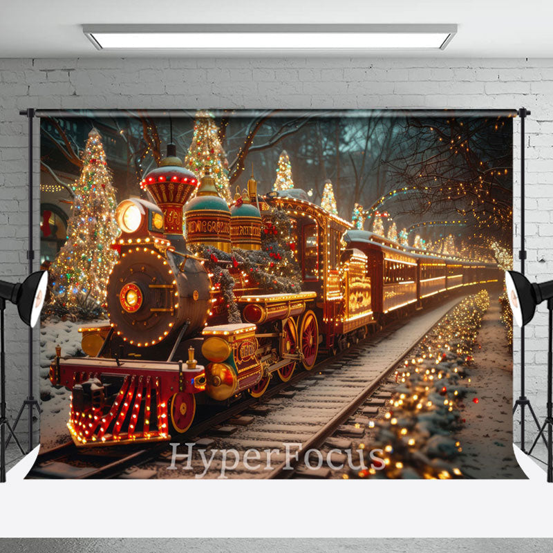 Aperturee - Aperturee Light Glitter Festive Christmas Train Scene Backdrop