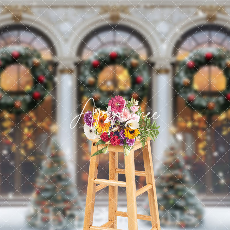 Aperturee - Aperturee Light Glitter Wreath Tree Window Christmas Backdrop