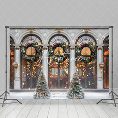 Aperturee - Aperturee Light Glitter Wreath Tree Window Christmas Backdrop