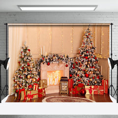 Aperturee - Aperturee Light Glitter Xmas Tree Fireplace Christmas Backdrop