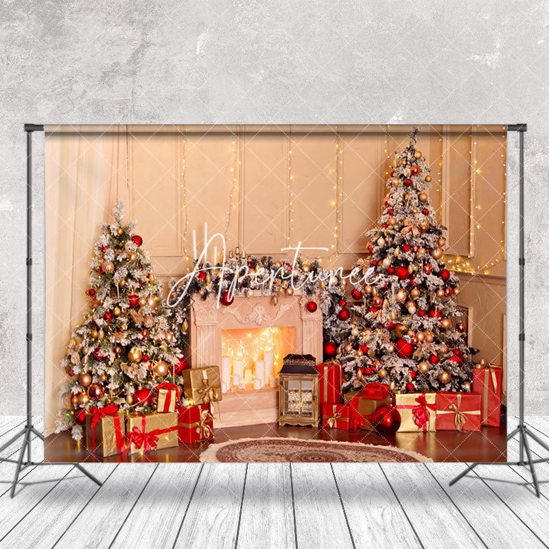 Aperturee - Aperturee Light Glitter Xmas Tree Fireplace Christmas Backdrop