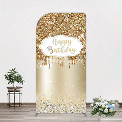 Aperturee - Aperturee Light Gold Glitter Diamonds Birthday Arch Backdrop