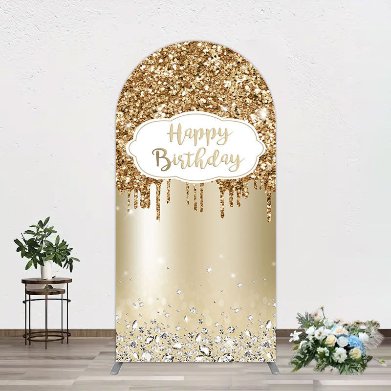 Aperturee - Aperturee Light Gold Glitter Diamonds Birthday Arch Backdrop