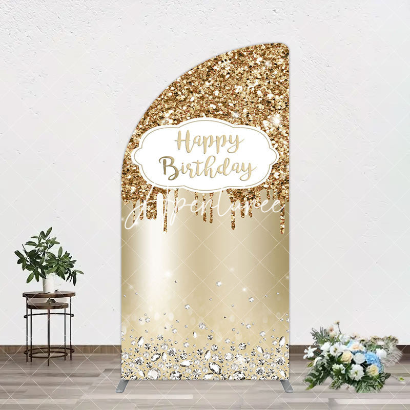 Aperturee - Aperturee Light Gold Glitter Diamonds Birthday Arch Backdrop