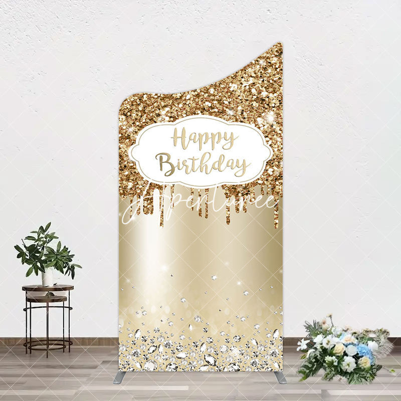 Aperturee - Aperturee Light Gold Glitter Diamonds Birthday Arch Backdrop