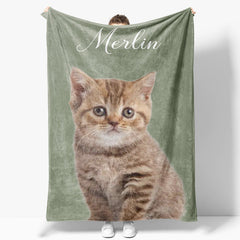 Aperturee - Aperturee Light Green Custom Pet Photo Name Blanket For Gift