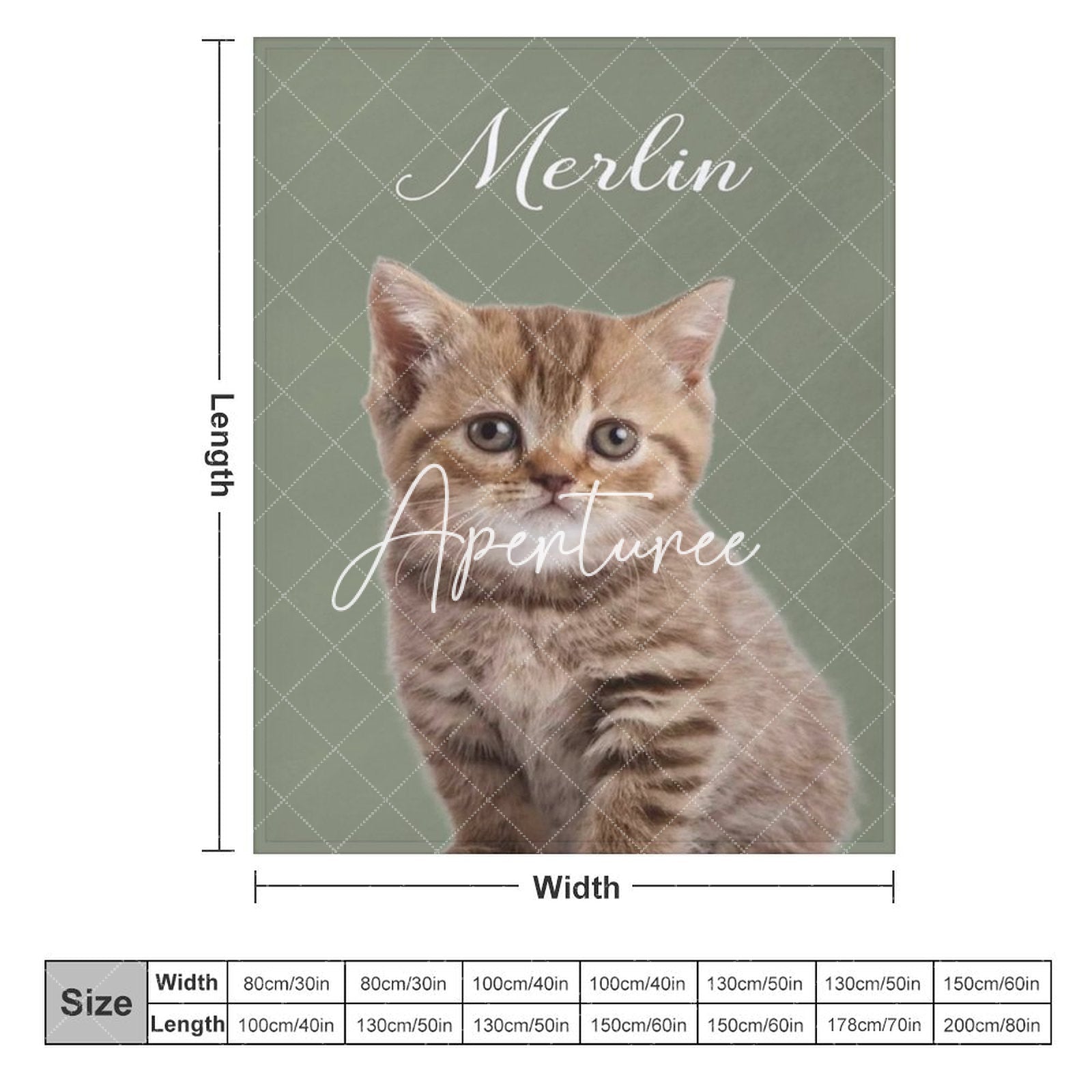 Aperturee - Aperturee Light Green Custom Pet Photo Name Blanket For Gift